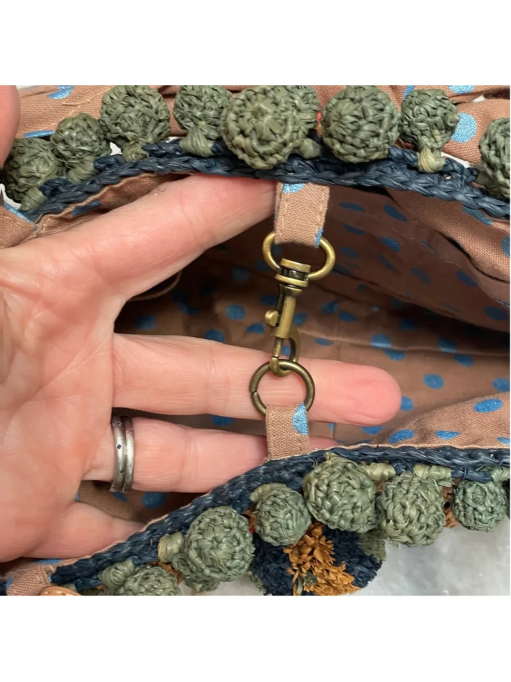 Sans-Arcidet Paris Raffia Straw Tote Bag Boho Crochet Pom Pom Beach